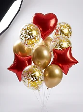Фонтан из воздушных шаров "Красный-золото" , 10 шт