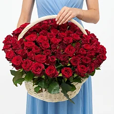 101 роза Эквадор в корзине