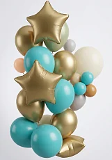 Фонтан из воздушных шаров "Золото хром бирюза", 13 шт