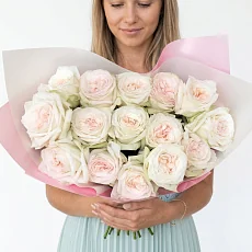 15 Пионовидных Роз Вайт Охара