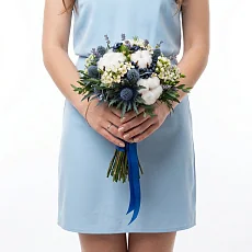 Букет невесты  с хлопком и эрингиумом