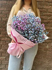 Букет из гипсофилы в розовой упаковке