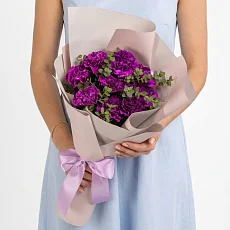 9 Фиолетовых Гвоздик в упаковке
