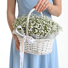 9 Белоснежных гипсофил в корзине
