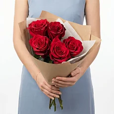 5 Красных роз, Эквадор, крупный бутон