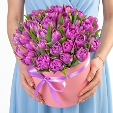 Композиция из 35 Сиреневых Пионовидных Тюльпанов в коробке