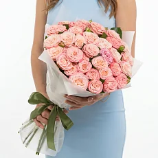 Букет 25 Пионовидных Персиковых Роз