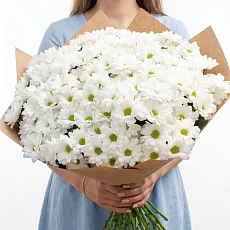 Букет из 25 хризантем в крафте