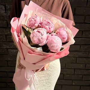 5 Нежных пионов в дизайнерской упаковке 