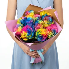 9 радужных роз