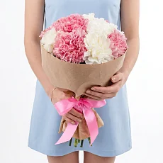 15 Снежных и розовых Гвоздик