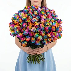 Букет из 101 розы радужного цвета