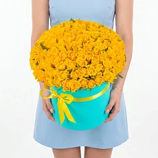 101 Кенийская оранжевая роза в шляпной коробке