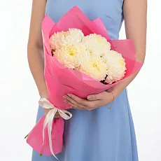 Кремовые Хризантемы в Розовой упаковке