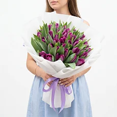 51 Сиреневый Пионовидный тюльпан в дизайнерской упаковке