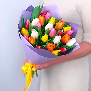 25 Разноцветных тюльпанов
