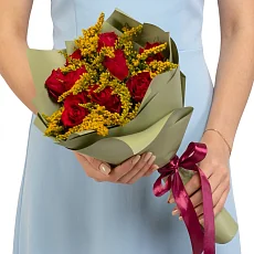 Букет "Роза и Солидаго" мини