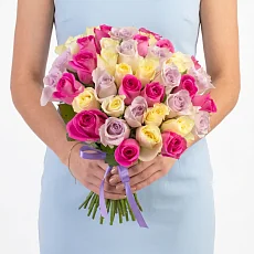 45 Бело-Розово-Сиреневых Роз 40 см