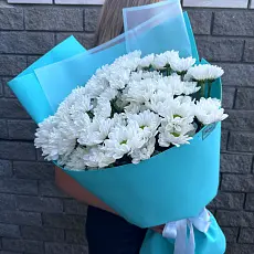 Букет живых цветов из 9 Кустовых хризантем в дизайнерской упаковке