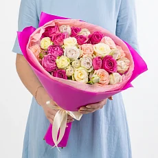 15 Кустовых Пионовидных Роз Микс