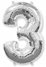 Фольгированная цифра 3 серебро. 100 см