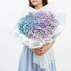 Большой Букет из 35 Нежно-Голубых и Фиолетовых Гипсофил