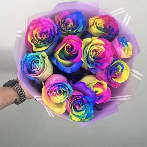 11 радужных роз 