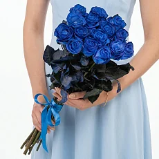 Букет живых цветов из 15 Синих Роз