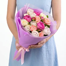 11 Кустовых Пионовидных Роз Микс