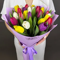 25 Разноцветных тюльпанов