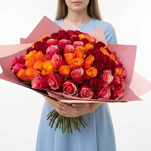 Букет 101 роза спелый микс (40 см)