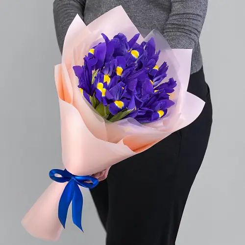 Букет из 9 Синих Ирисов в упаковке