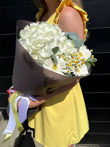 Гортензия и ромашки