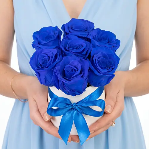 Розы Синие в коробке 7 шт