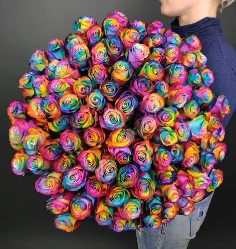 Букет из 101 розы радужного цвета
