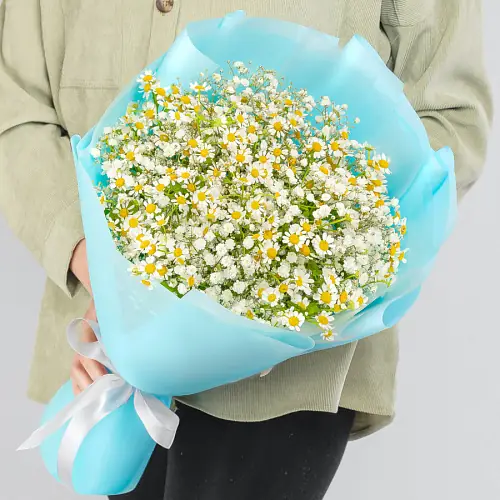 Букет гипсофилы и ромашки