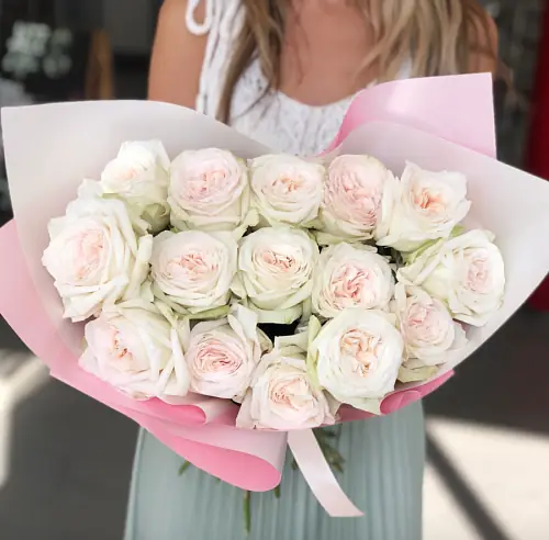 15 Пионовидных Роз Вайт Охара