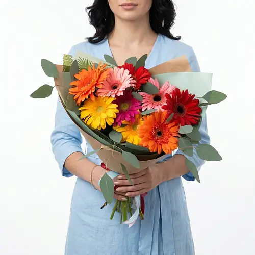 9 Разноцветных Гербер в упаковке