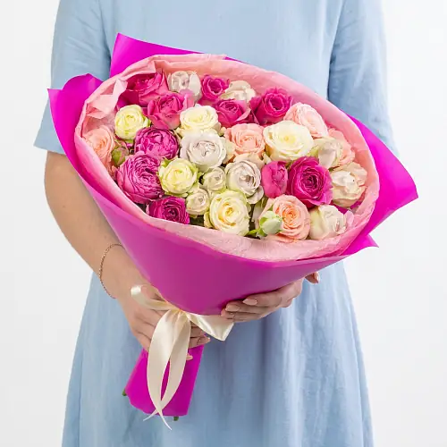 15 Кустовых Пионовидных Роз Микс