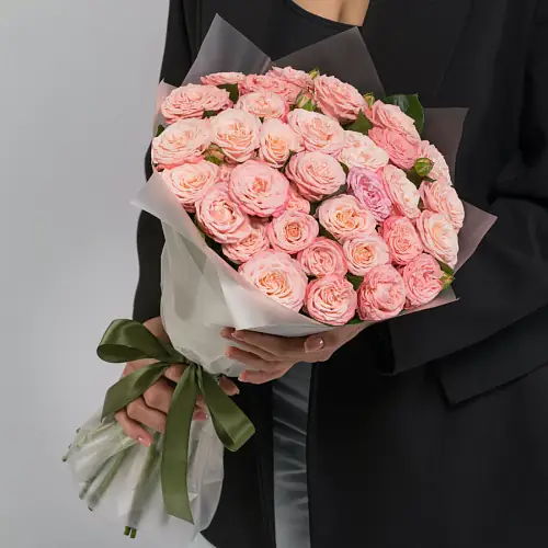 Букет 25 Пионовидных Персиковых Роз