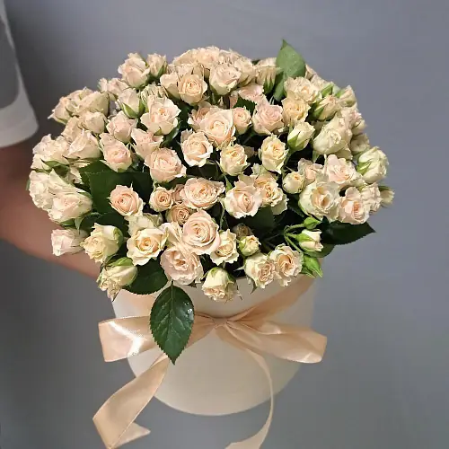 Кустовые бежевые розы в коробке