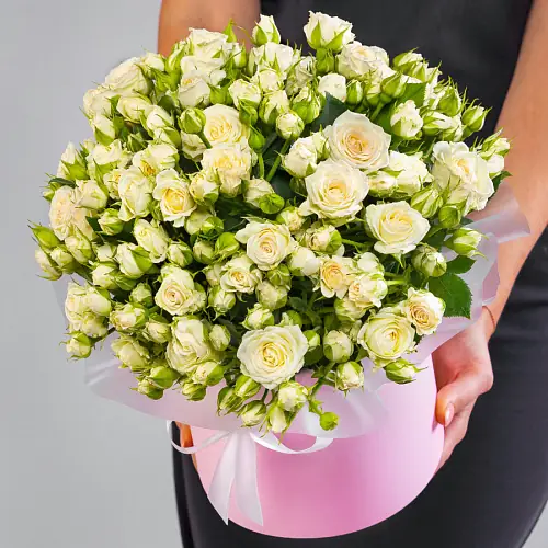 19 Кустовых Белых Роз в коробке 